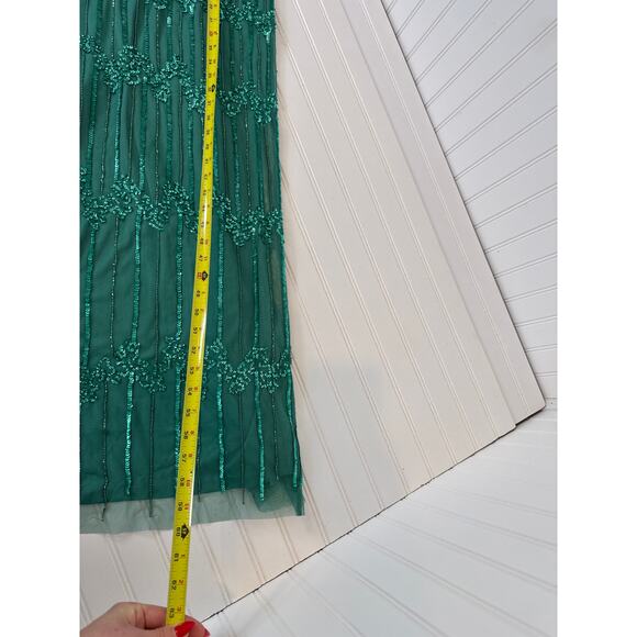 NWT Adrianna Papell Hand-Beaded Illusion Long Column Blouson Gown Green 16W - Picture 6 of 8